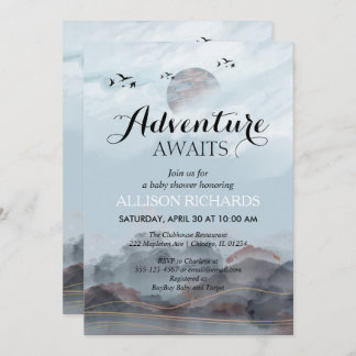 Adventure awaits rustic woodland baby shower invitation