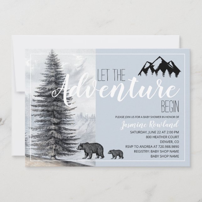 Adventure Awaits Rustic Woodland Bears Baby Shower Invitation (Front)
