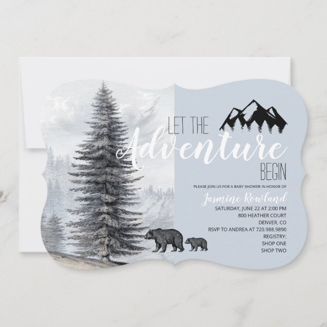Adventure Awaits Rustic Woodland Bears Baby Shower Invitation (Front)
