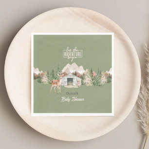 Adventure Awaits Sage Green Mountain Baby Shower Napkin