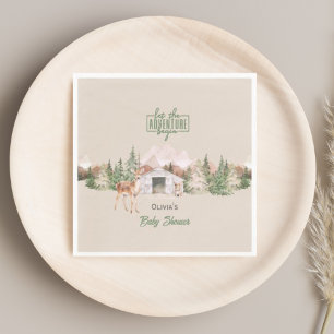Adventure Awaits Sage Green Mountain Baby Shower Napkin