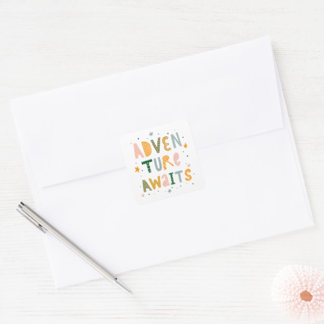 Adventure Awaits Square Sticker (Envelope)