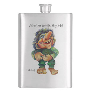 Adventure Awaits Stay Bold Troll Watercolor Hip Flask