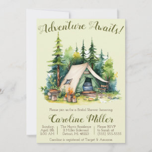 Adventure Awaits! Tent, Camping, Bridal Shower Invitation