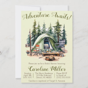 Adventure Awaits! Tent, Camping, Bridal Shower Invitation