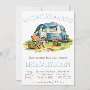 Adventure Awaits! Trailer, Camping, Bridal Shower Invitation