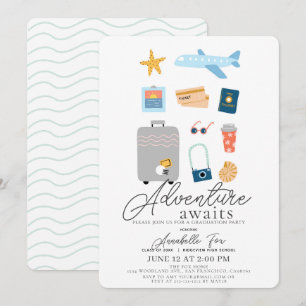 Adventure Awaits Travel Abroad Aeroplane Graduatio Invitation