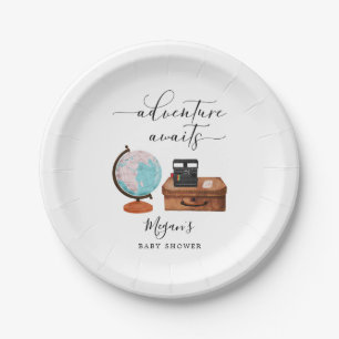 Adventure Awaits Travel Baby Shower Paper Plate