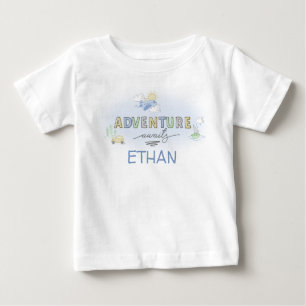 Adventure Awaits Travel Car Plane Boat Personalise Baby T-Shirt