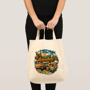 Adventure Awaits Travel Collage Vintage Vacation Tote Bag