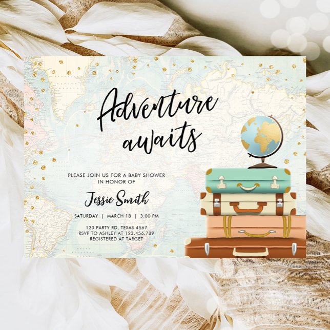 Adventure Awaits Travel Couples Baby Shower Invitation (Creator Uploaded)