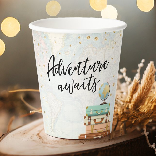 Adventure Awaits Travel Gold Confetti Baby Shower Paper Cups (Creator Uploaded)
