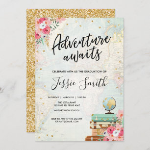 Adventure Awaits Travel Graduation School Party Invitation
