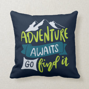 Adventure Awaits Travel Outdoor Camping Hiking  Cushion