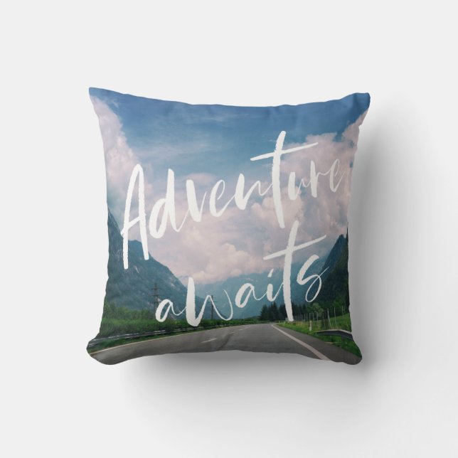 Adventure Awaits Travel Quote Cushion (Front)