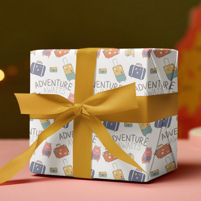 Adventure Awaits Travel Wrapping Paper Sheets (Celebrate a special trip with these cute, "Adventure Awaits" wrapping paper sheets! )