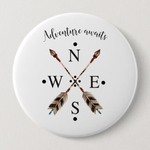 Adventure awaits Typography Tribal Arrows Compass 10 Cm Round Badge