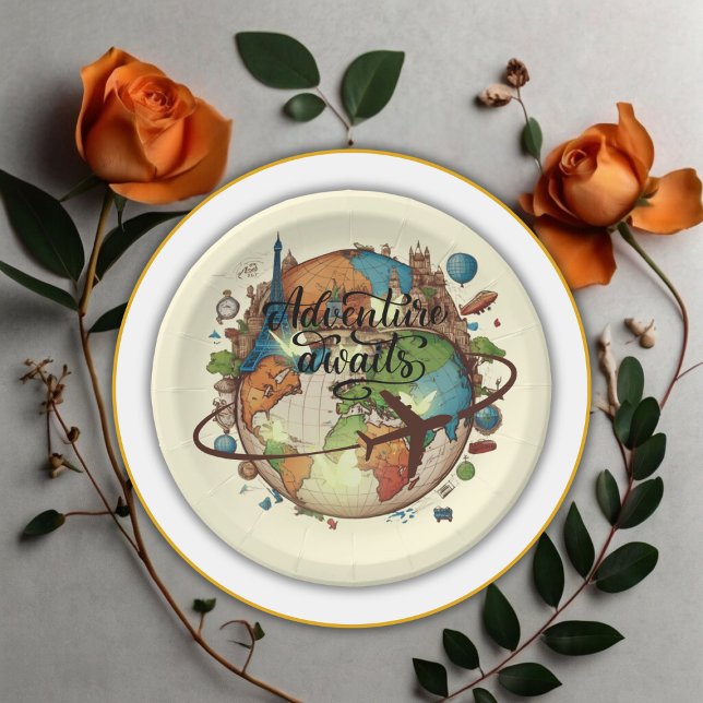 Adventure Awaits Vintage Globe Baby Shower Paper Plate (Creator Uploaded)
