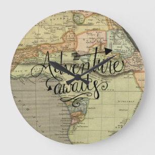 Adventure Awaits Vintage World Map Large Clock