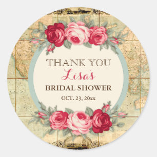 Adventure Awaits Vintage World Map Roses Classic Round Sticker