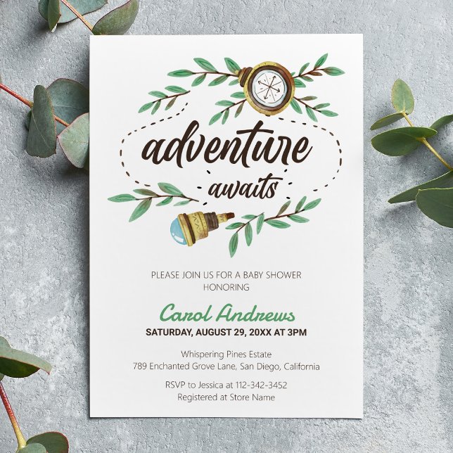 Adventure Awaits Watercolor Baby Shower Invitation (Creator Uploaded)