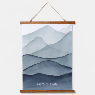 Adventure Awaits Watercolor Mountain Hanging Tapestry