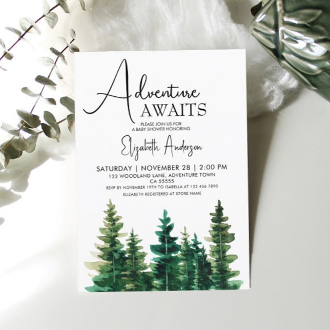 Adventure Awaits Watercolor Rustic Pine Boy Invitation (Creator Uploaded)
