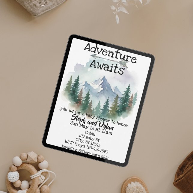 Adventure Awaits, Watercolor Woods Baby Shower Invitation (Creator Uploaded)