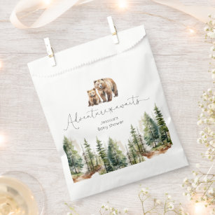 Adventure awaits wild forest bear baby shower favour bag