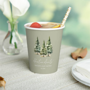 Adventure Awaits! Winter Pine Trees Baby Shower Paper Cups