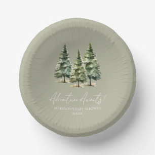 Adventure Awaits! Winter Pine Trees Baby Shower Paper Plate