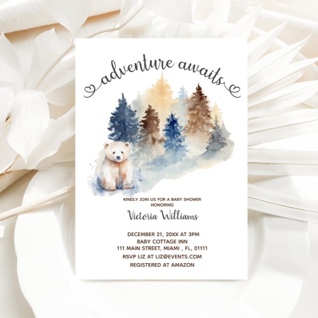 Adventure Awaits Winter Polar Bear Baby Shower   Invitation (Creator Uploaded)
