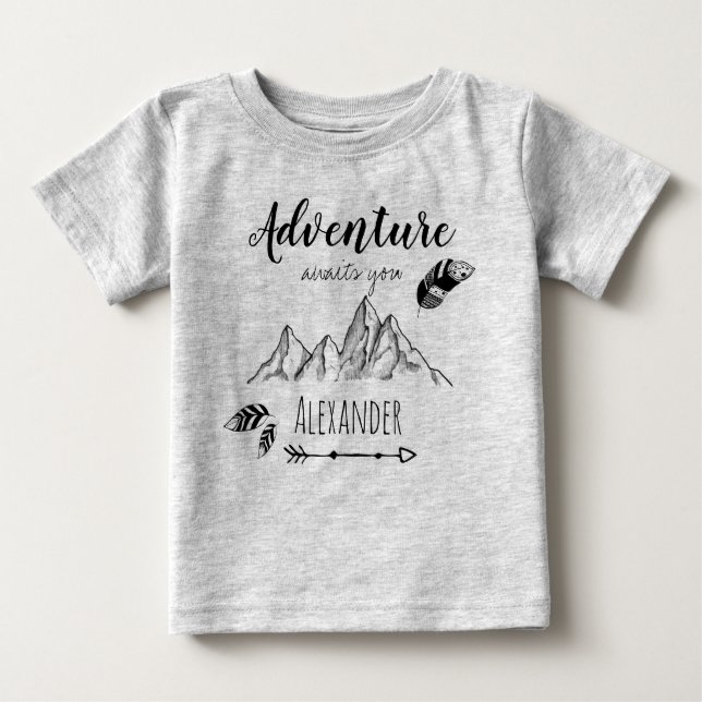 Adventure awaits with customizable name baby T-Shirt (Front)