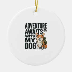 Adventure Awaits With My Dog Vintage Hiking Design Ceramic Ornament