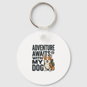 Adventure Awaits With My Dog Vintage Hiking Design Key Ring