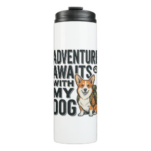 Adventure Awaits With My Dog Vintage Hiking Design Thermal Tumbler