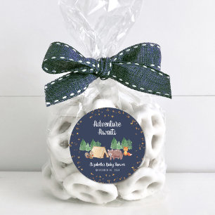 Adventure Awaits Woodland Animals Baby Shower Classic Round Sticker