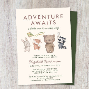 Adventure Awaits Woodland Animals Baby Shower Invitation
