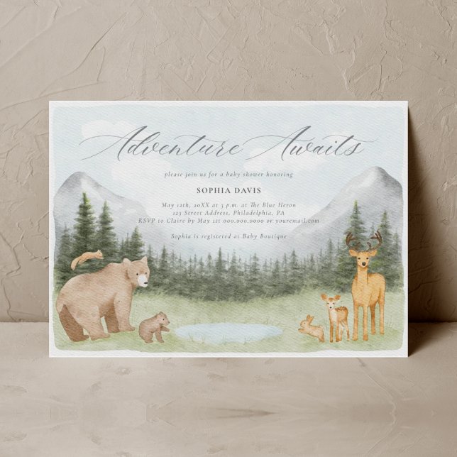 Adventure Awaits Woodland Animals Baby Shower Invitation (Creator Uploaded)