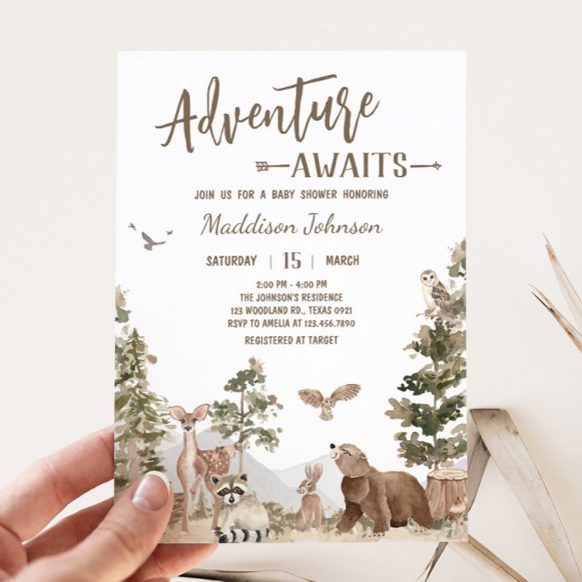 Adventure Awaits Woodland Animals Baby Shower Invitation (Woodland Animals Adventure Awaits Baby Shower Invitation)