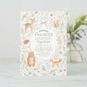 Adventure Awaits Woodland Animals Baby Shower Invitation