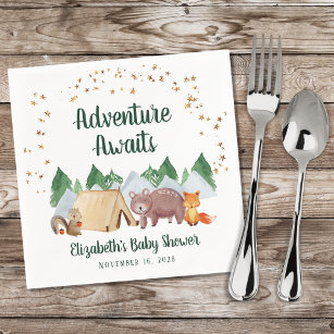 Adventure Awaits Woodland Animals Baby Shower Napkin