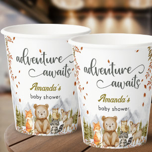 Adventure Awaits Woodland Animals Baby Shower Paper Cups