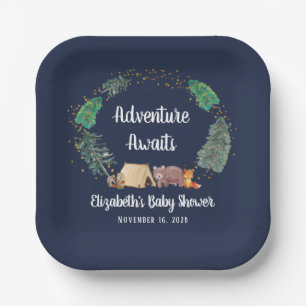Adventure Awaits Woodland Animals Baby Shower Paper Plate