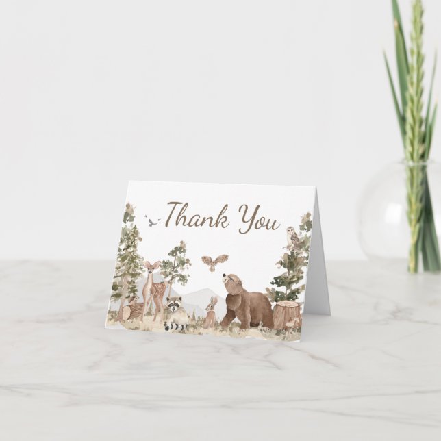 Adventure Awaits Woodland Animals Baby Shower Thank You Card (Front)