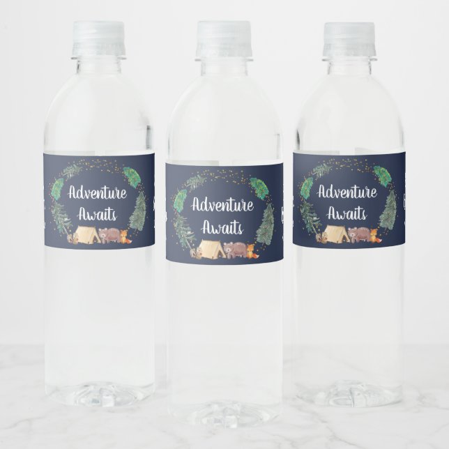 Adventure Awaits Woodland Animals Baby Shower Water Bottle Label (Bottles)