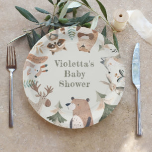 Adventure awaits Woodland animals Cute Baby shower Paper Plate