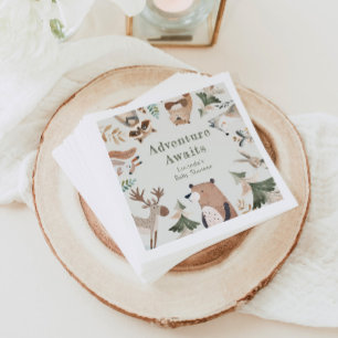 Adventure awaits Woodland animals Sage Baby shower Napkin