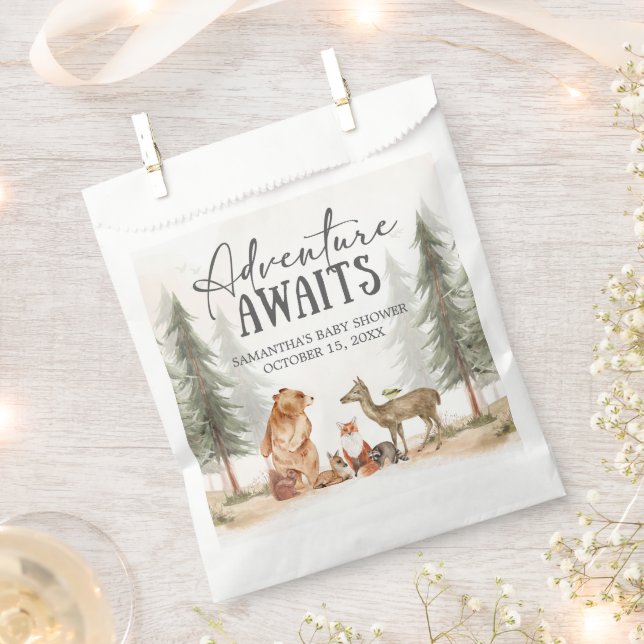Adventure Awaits Woodland Baby Shower Favour Bag (Clipped)