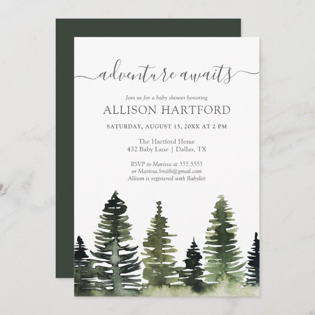 Adventure Awaits Woodland Baby Shower Invitation (Front/Back)
